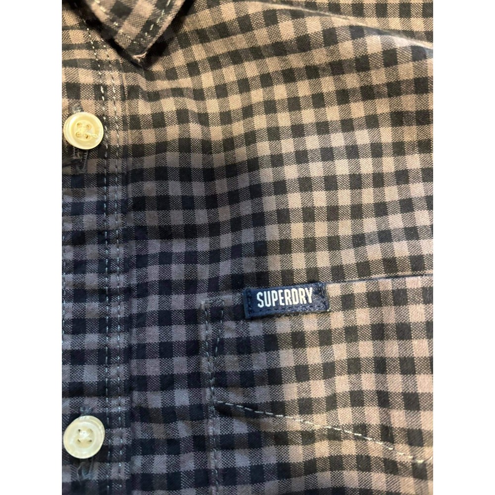 Men's SZ Med Superdry JPN Premium Button Down THICK Shirt. Grey, Black, Blue - Picture 10 of 12